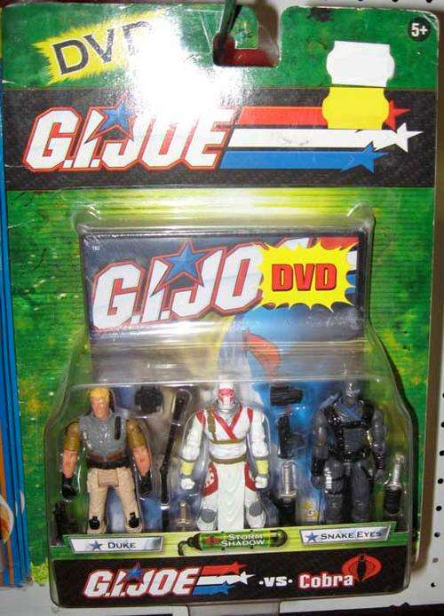 GI JOE DVD & Storm Shadow, Snake Eyes & Duke 3 figure pack. Mint on card
