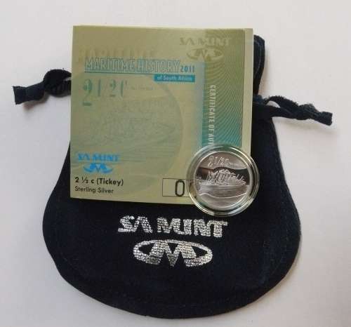** 2011  Proof Sterling SILVER Tickey - Maritime History of S A with COA ** -  Mintage 571