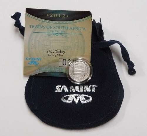 ** 2012 Proof Sterling SILVER Tickey - Trains of S A with COA ** - The Gautrain  Mintage 786