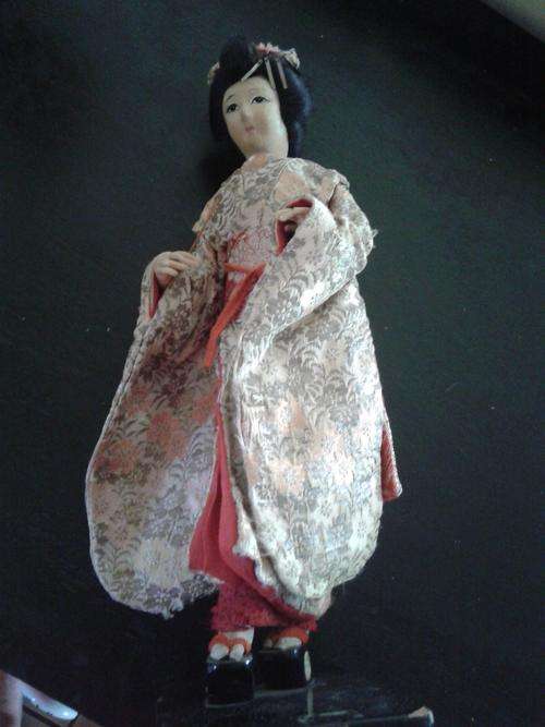 Japanese Vintage Kimono Geisha Doll 32 cm Textile Face
