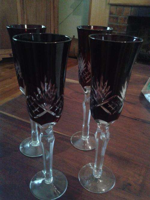ruby red cut glass champagne glasses