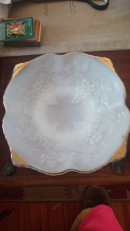 milk glass bowl with grape pattern