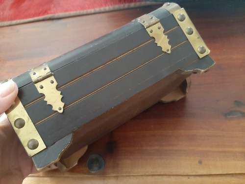 wooden jewellery box with copper trim