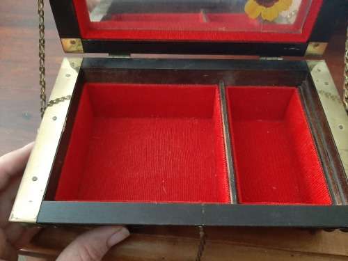 wooden jewellery box with copper trim