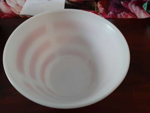 Milk glass bowl with red stripes