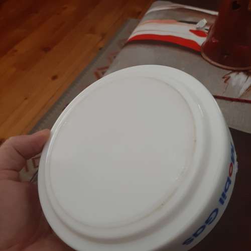 Milk glass ashtray mobil gas