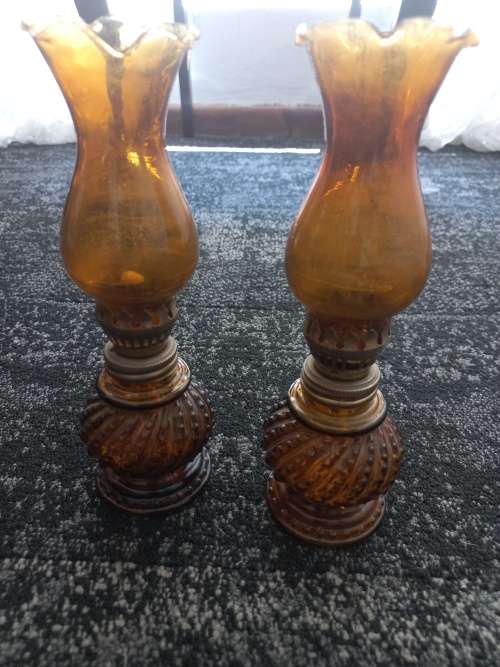 Amber Glass Oil Lamps vintage