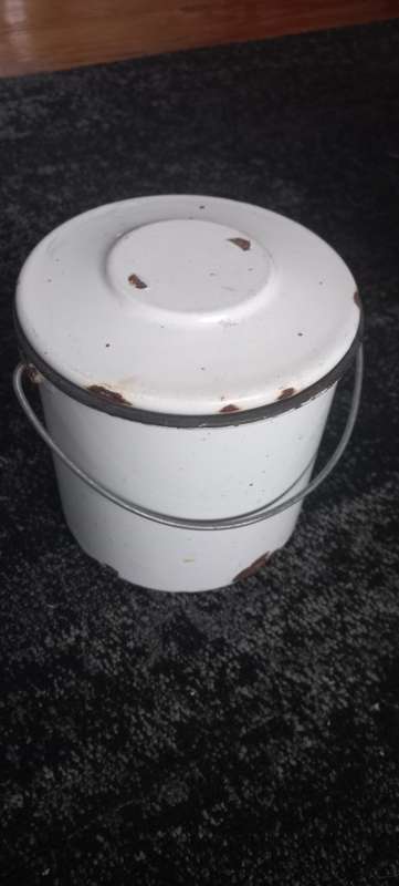 Vintage enamel bucket with lid