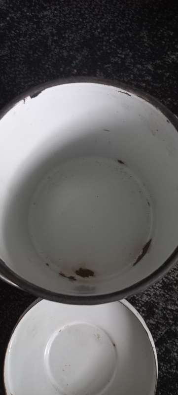 Vintage enamel bucket with lid