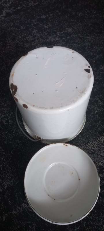 Vintage enamel bucket with lid