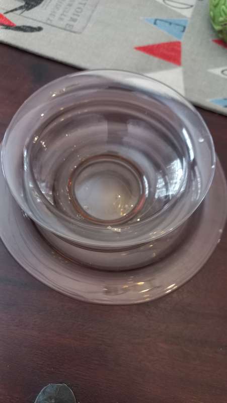 Pink glass plate with bowl vintage