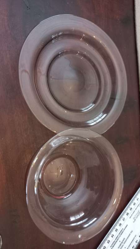 Pink glass plate with bowl vintage