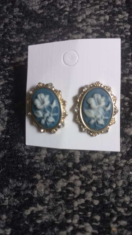 Vintage blue cameo earrings
