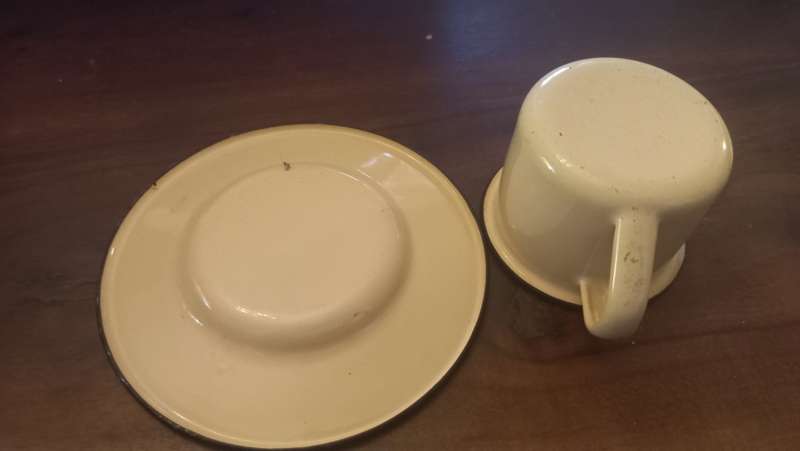 Enamel cup and saucer