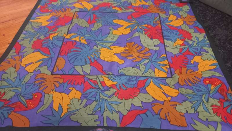 Vintage 1980s tropical montserrat leaf hidden parrot abstract colourful arty large scarf