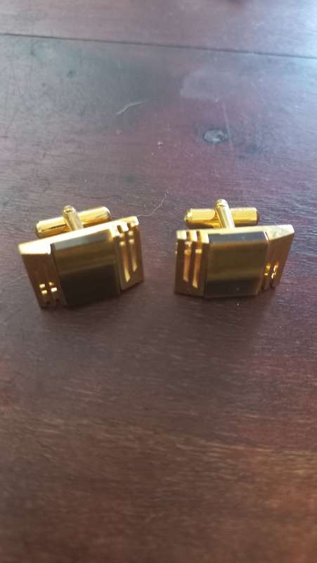 Gold plate gemstone tiger eye cufflinks vintage