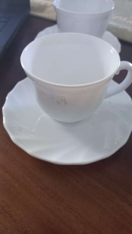 Milk glass cups and saucers small
