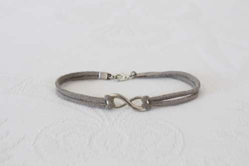 INFINITY CHARM GREY LEATHER THONG BRACELET BANGLE
