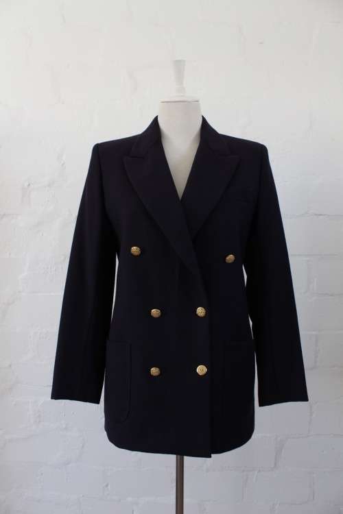 VINTAGE WOOL NAVY BLUE DOUBLE BREASTED BLAZER JACKET - SIZE 12