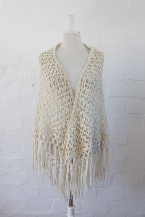 MOHAIR WOOL CROCHET KNITTED CREAM SHAWL SCARF SHRUG
