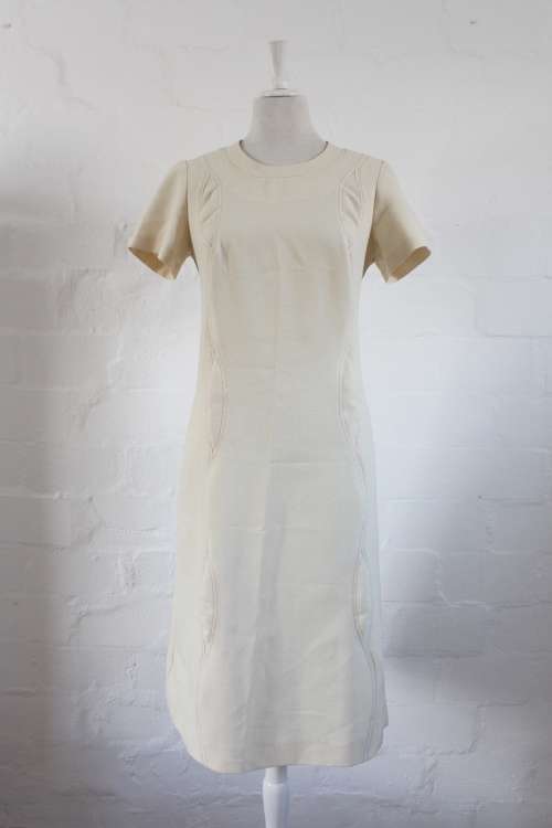 VINTAGE CREAM SHIFT DAY DRESS - SIZE 14