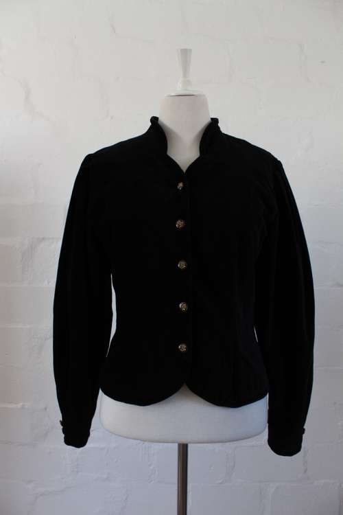 VINTAGE BLACK VELVET HIGH COLLAR JACKET - SIZE 12