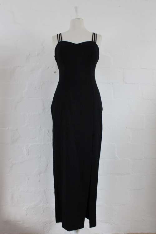 VINTAGE BLACK STRAPPY EVENING COCKTAIL DRESS - SIZE 10