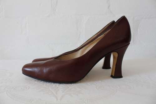 *MAX MARA* DESIGNER LEATHER BROWN CHUNKY HEELS SHOES - SIZE 7