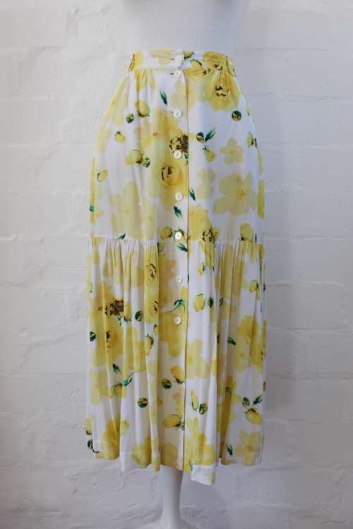 VINTAGE YELLOW WHITE FLORAL PRINT SKIRT - SIZE 12