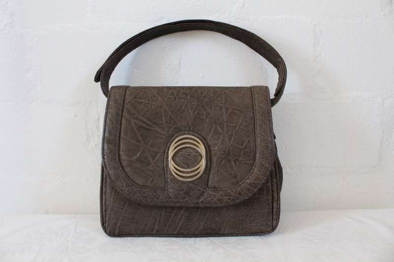 *GENUINE ELEPHANT SKIN* VINTAGE LEATHER BROWN SHOULDER BAG HANDBAG