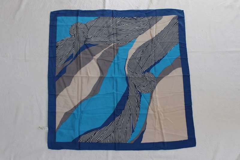 FRENCH VINTAGE 100% SILK BLUE PRINTED SCARF