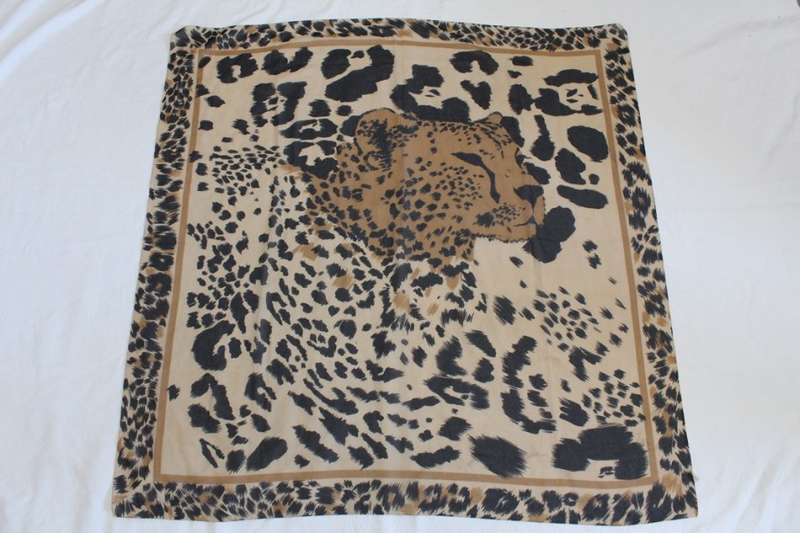 VINTAGE CHEETAH ANIMAL PRINTED BLACK BROWN LARGE SCARF