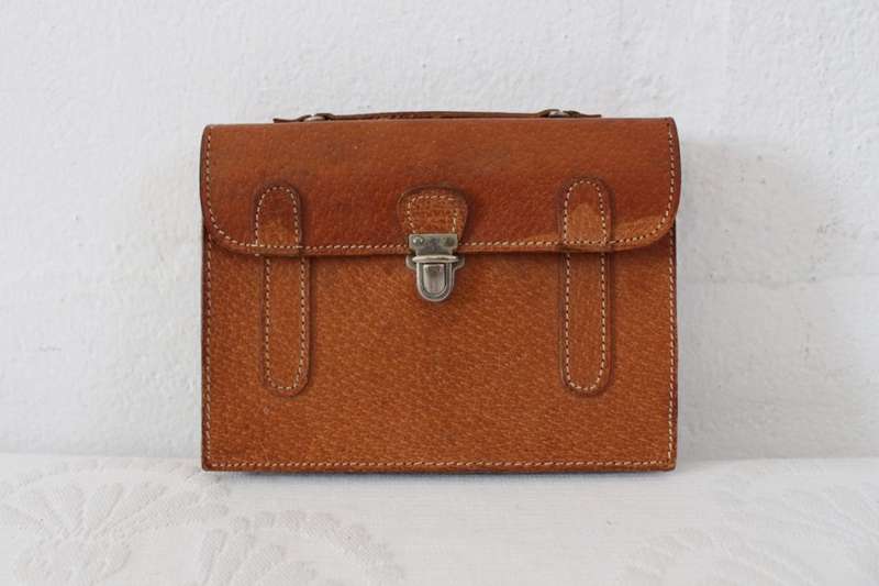 *GENUINE PIG SKIN* VINTAGE LEATHER TAN BROWN SUITCASE COIN PURSE