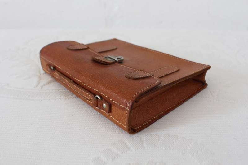 *GENUINE PIG SKIN* VINTAGE LEATHER TAN BROWN SUITCASE COIN PURSE