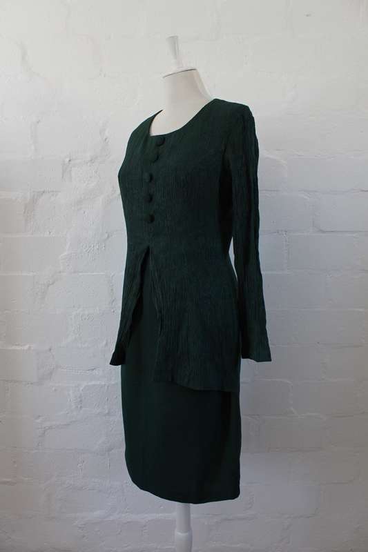 VINTAGE GREEN OVERLAY LONG SLEEVE DAY DRESS - SIZE 10-12