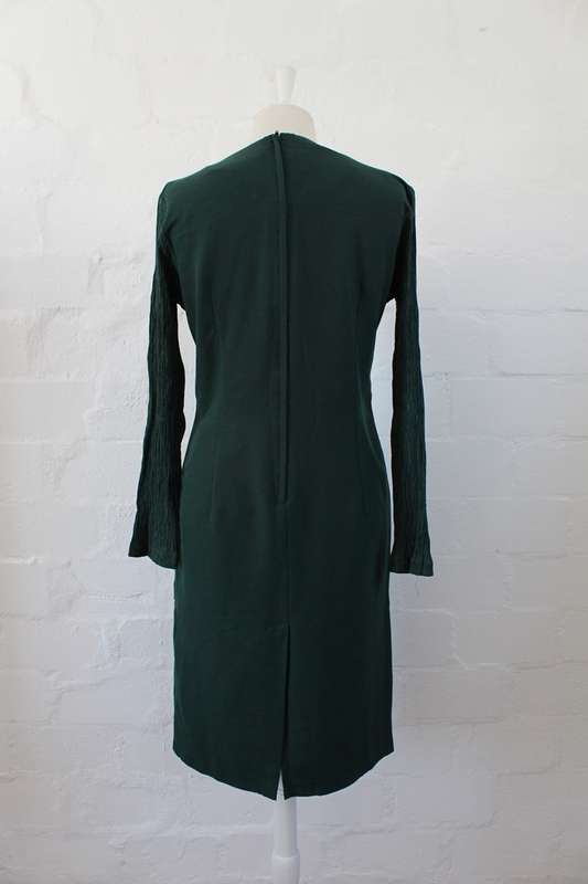 VINTAGE GREEN OVERLAY LONG SLEEVE DAY DRESS - SIZE 10-12