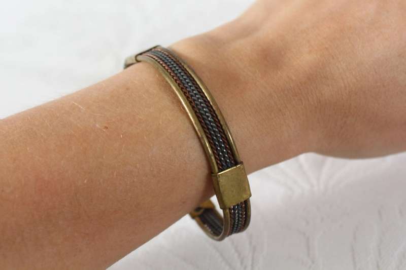 VINTAGE BRASS COPPER WIRE CUFF BRACELET BANGLE
