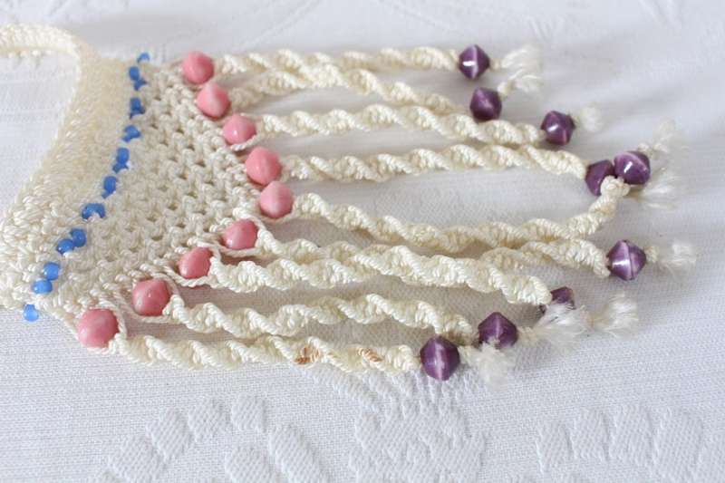 VINTAGE CROCHET MACRAME ROPE BEADED CHOKER FESTIVAL NECKLACE