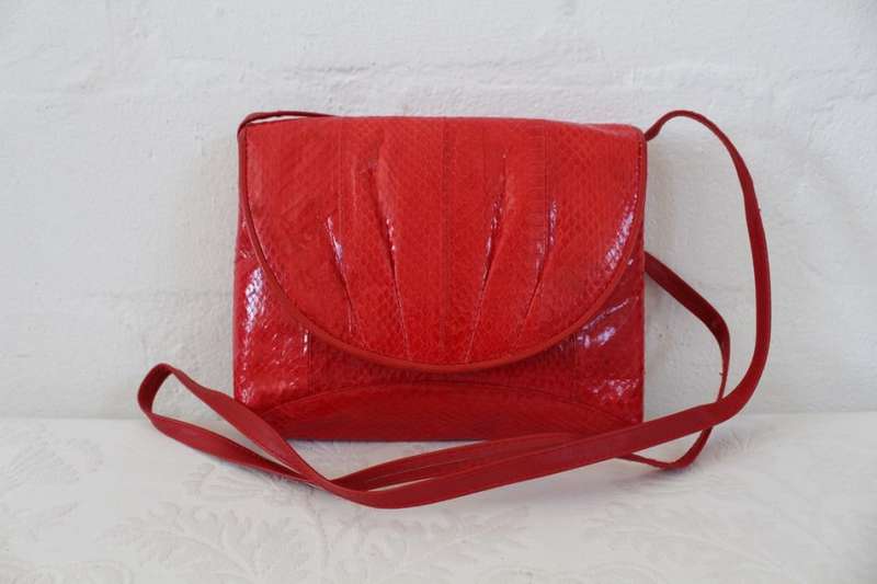 *GENUINE SNAKE SKIN* VINTAGE RED SLING HANDBAG BAG PURSE
