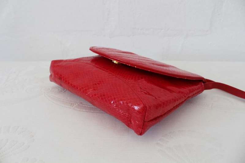 *GENUINE SNAKE SKIN* VINTAGE RED SLING HANDBAG BAG PURSE