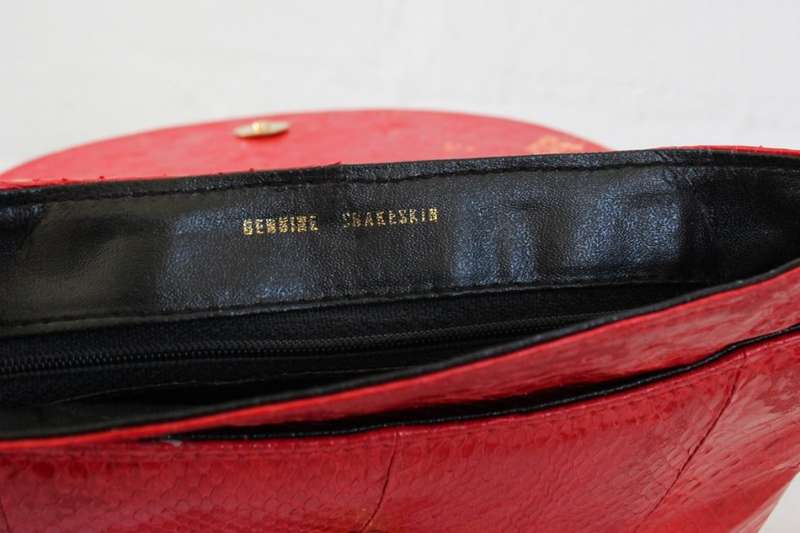 *GENUINE SNAKE SKIN* VINTAGE RED SLING HANDBAG BAG PURSE