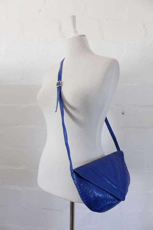 *GENUINE SNAKE SKIN* BLUE VINTAGE SLING HANDBAG BAG PURSE