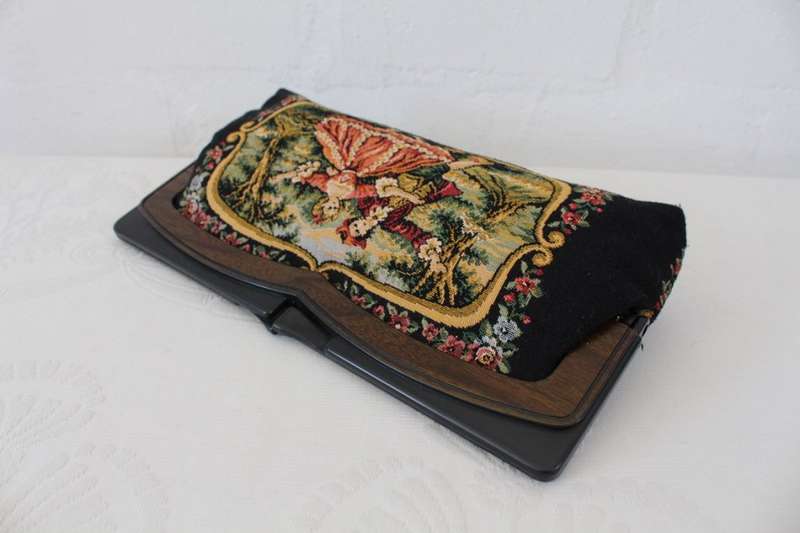 VINTAGE TAPESTRY FABRIC FLORAL CLUTCH BAG PURSE HANDBAG