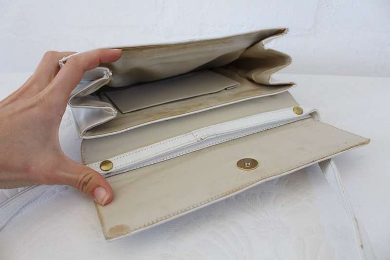 *FLASH SAE - 40% OFF!* VINTAGE OFF WHITE GENUINE LEATHER SHOULDER HANDBAG CLUTCH BAG