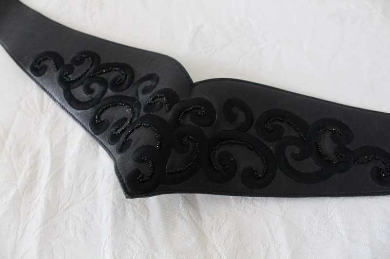 VINTAGE BLACK GENUINE LEATHER EMBROIDERED BEADED BELT