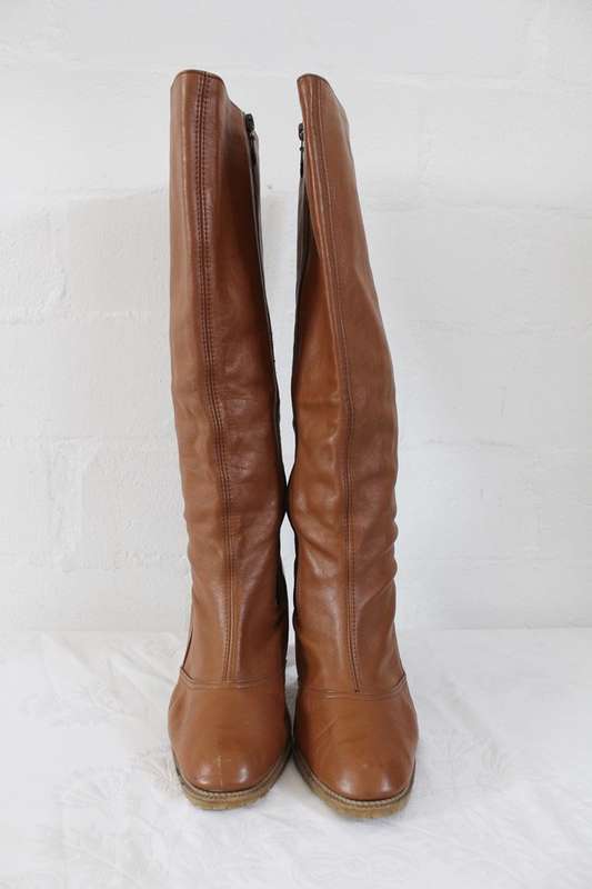 *FLASH SALE - 50% OFF!* VINTAGE GENUINE LEATHER BROWN TAN HIGH HEEL BOOTS - SIZE 7