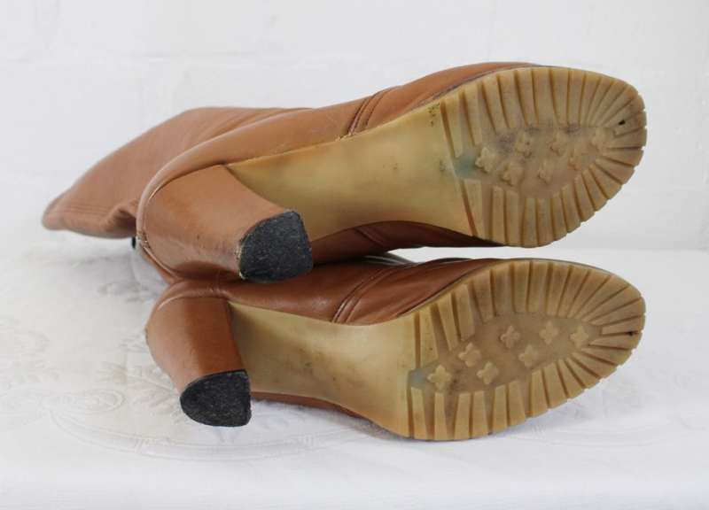 *FLASH SALE - 50% OFF!* VINTAGE GENUINE LEATHER BROWN TAN HIGH HEEL BOOTS - SIZE 7