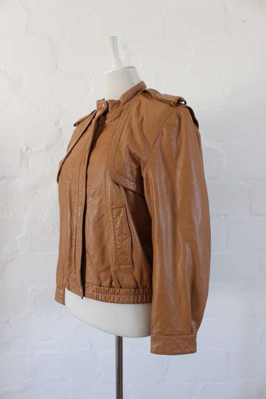 *GENUINE LEATHER* VINTAGE TAN BROWN BOMBER JACKET - SIZE 10