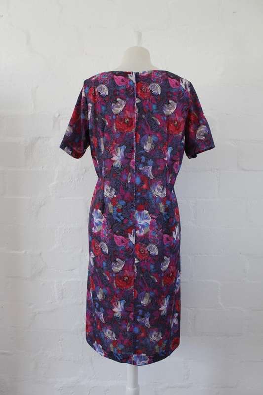 VINTAGE PURPLE PINK FLORAL PRINT DAY DRESS - SIZE 14