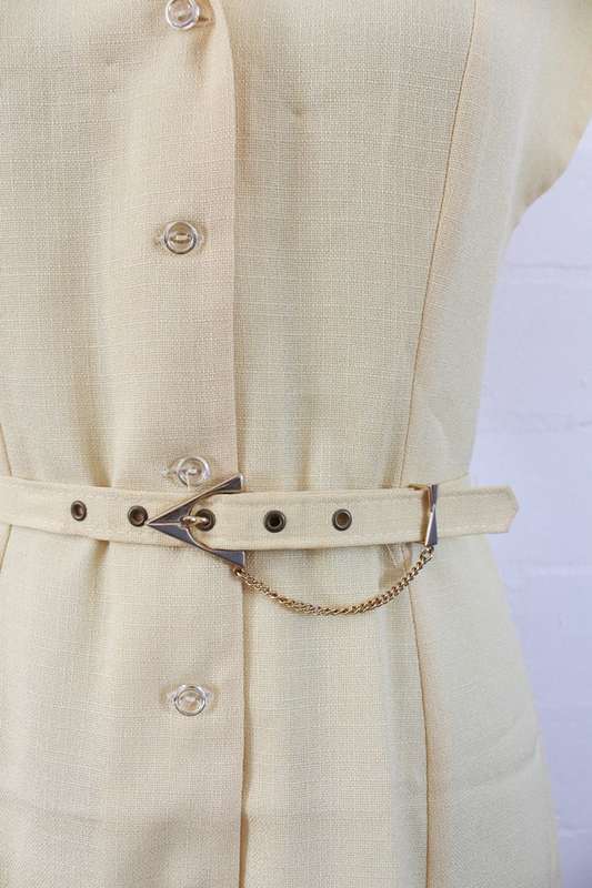 VINTAGE YELLOW BELTED BUTTON DOWN DAY DRESS - SIZE 10